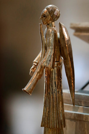 Saint Lazarus (Saint Lazare) cathedral. Angel. Statue. Autun. France.のeditorial素材