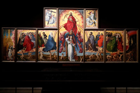 Hospices de Beaune museum. Rogier Van Der Weyden (1399-1468) polyptych altarpiece. The last Judgment. France.のeditorial素材