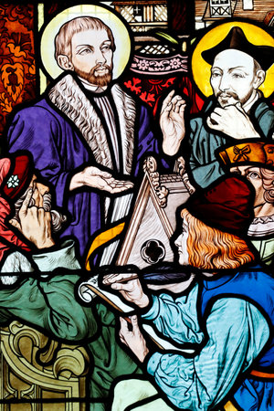 Saint Honore d'Eylau church. Stained glass window. Saint Francis Xavier. Paris. France.のeditorial素材