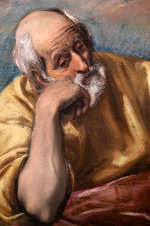 Saint Joseph. Oil on canvas. Detail. Painting by Domenikos Theotokopoulos called El Greco (1540-1614). France.のeditorial素材