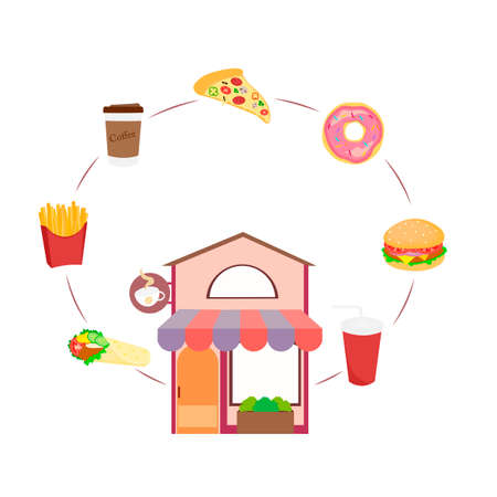 coffee restaurant shop building meal window iconのイラスト素材