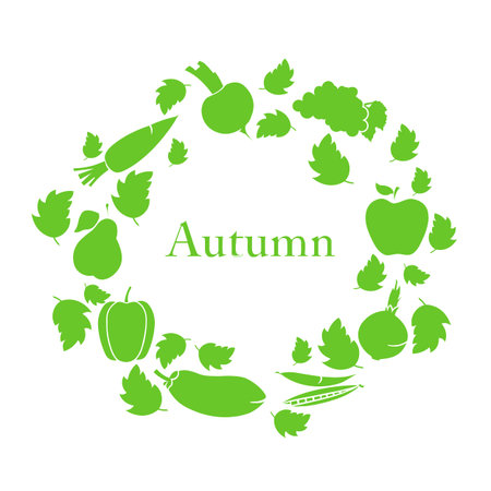 ECO food menu background. Autumn wreath of vegetables and fruits.のイラスト素材