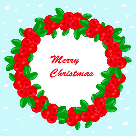 Christmas wreath with red berries of a cowberry on white backgroundのイラスト素材