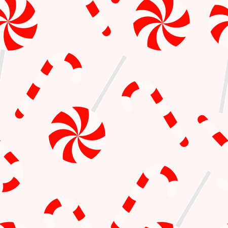 Traditional Christmas candy on white background. Lollipop pattern vector illustrationのイラスト素材