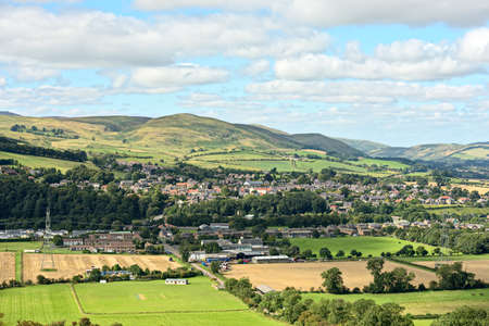 Wooler, Northumberland, England, UK, with Humbleton Hill in the backgroundの写真素材