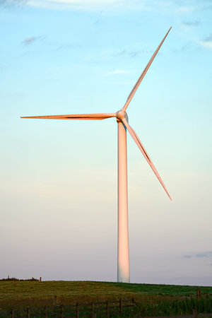 Wind turbine at Dun Law Wind Farm, at the western end of the Lammermuir Hills, at the boundaries of...