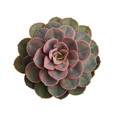 Echeveria rosette from above on white backgroundの写真素材