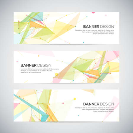 Vector banners set with polygonal abstract shapes, with circles, lines, trianglesのイラスト素材