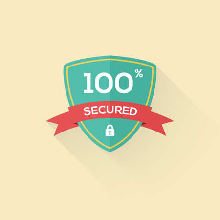 Vector security shield icon badge in flat style for your design.のイラスト素材
