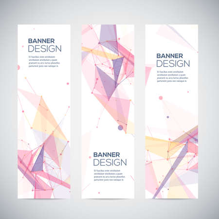 Vector vertical banners set with polygonal abstract shapes, with circles, lines, trianglesのイラスト素材