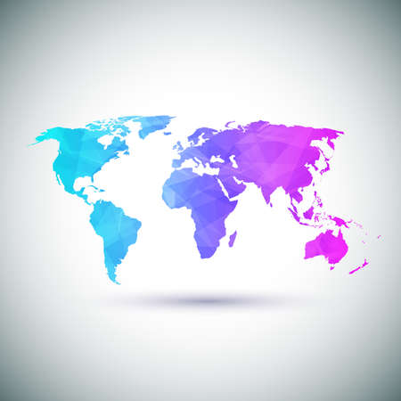 Low poly Geometric world map. Vector illustrationのイラスト素材