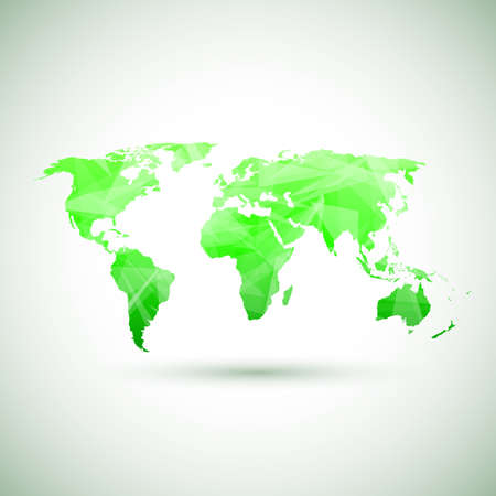 Low poly green vector world map. Vector illustrationのイラスト素材