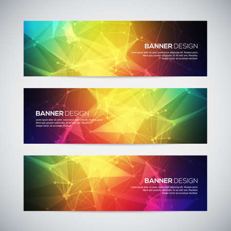 Geometric, lowpoly, abstract modern vector banners set with polygonal background. Molecule And Communication Background. Connection structure. Vector science background. Polygonal background.のイラスト素材