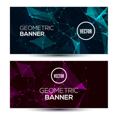 Dark horizontal abstract geometric, low poly, polygonal bannersのイラスト素材