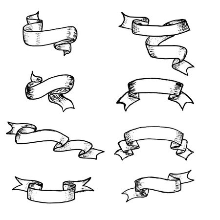 Vector ribbons and banners, chalk doodles. Hand drawn element vintage ribbon banners. Hand-drawn banners set. Vectorのイラスト素材