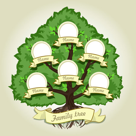 Genealogical family tree on gray background. Family tree in vintage style. Concept illustration family tree. Vector illustration.のイラスト素材