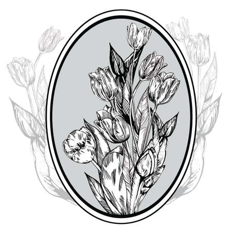 Vintage elegant flowers. Black and white vector illustration for your works. Botany.のイラスト素材