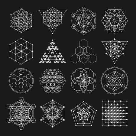 Sacred geometry design elements. Alchemy religion, philosophy, spirituality hipster symbols and elements.のイラスト素材