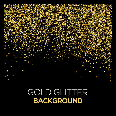 Gold confetti glitter on black background. Abstract gold dust glitter background. Golden explosion of confetti. Golden grainy abstract background.のイラスト素材