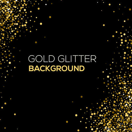 Gold confetti glitter on black background. Abstract gold dust glitter background. Golden explosion of confetti. Golden grainy abstract background