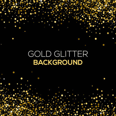 Gold confetti glitter on black background. Abstract gold dust glitter background. Golden explosion of confetti. Golden grainy abstract backgroundのイラスト素材