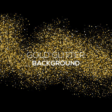 Gold confetti glitter on black background. Abstract gold dust glitter background. Golden explosion of confetti. Golden grainy abstract backgroundのイラスト素材