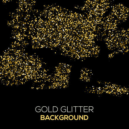 Gold confetti glitter on black background. Abstract gold dust glitter background. Golden explosion of confetti. Golden grainy abstract background.のイラスト素材