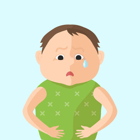 Children have an abdominal pain. Character in Flat style vector illustrationのイラスト素材