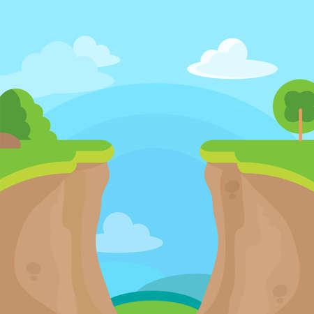 Abyss or cliff concept with trees, sky and clouds.のイラスト素材