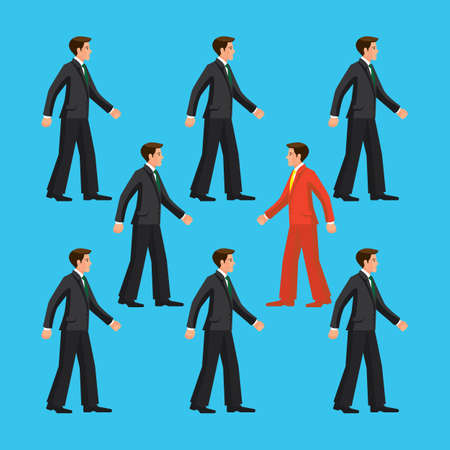 The man is going against common flow, colorful vector flat illustrationのイラスト素材