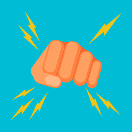 Kicking fist is symbol of aggression, vector colorful flat illustrationのイラスト素材