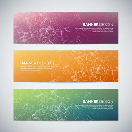 Banners with abstract colorful triangulated lined geometric background, vector illustrationのイラスト素材