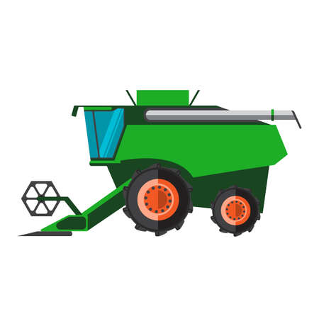 Agricultural combine machine is ready for harvesting on the field, colorful vector flat illustrationのイラスト素材