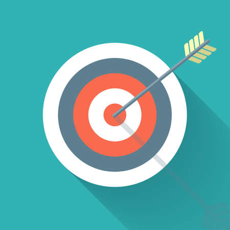 Aiming concept, the arrow in bulls eye, colorful vector flat illustrationのイラスト素材