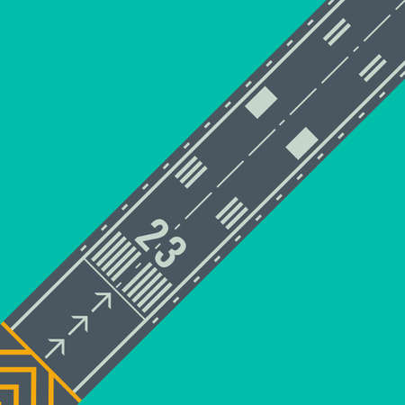 Airport runway for taking off and landing aircrafts. Colorful vector flat illustration.のイラスト素材
