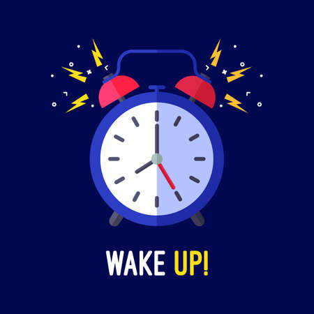 Alarm clock is ringing waking somebody up. Colorful vector flat illustration.のイラスト素材