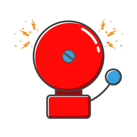 Red ringing alarm bell in retro style, colorful vector flat illustrationのイラスト素材