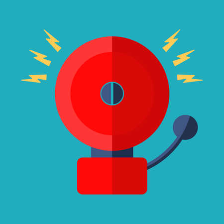 Red ringing alarm bell in retro style, colorful vector flat illustrationのイラスト素材