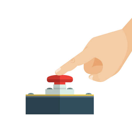 The finger is touching red alert button. Colorful vector flat illustration.のイラスト素材