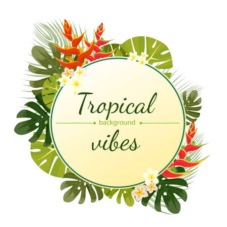 Colorful tropical flower, plant and leaf pattern background.のイラスト素材