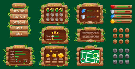 Graphical user Interface GUI for mobile game or app. Design, buttons and icons. Vector illustration. Easy to edit.のイラスト素材