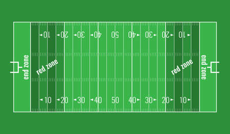 American football background. Vector grass textured American football field. Lines marked along ends and sides are end lines and sidelines, and goal lines are marked 10 yards inward from each end lineのイラスト素材