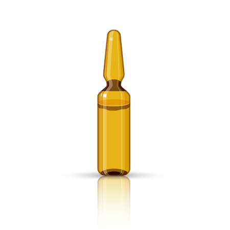 Medical ampoule isolated on white. Vector illustration of medical blank glass ampule. Vaccine packing, virus antibody, pharmaceutical container packaging. Clinical dose. Vector illustrationのイラスト素材