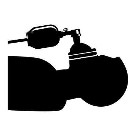 Anesthesia icon health care sign symbol. Man in anesthesia mask silhouette isolated on white. Person under anesthesia. Unconscious male breath oxygen during surgery operation. Vector illustrationのイラスト素材