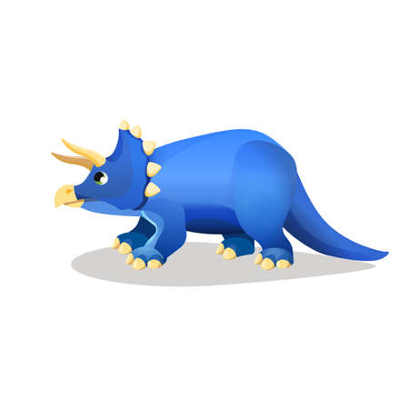 Styracosaurus, spiked lizard isolated on white. Herbivorous dinosaur with horns from Cretaceous Period. Dinosaurs character monster, prehistoric animal. Sticker. Cartoon creature. Vector illustrationのイラスト素材