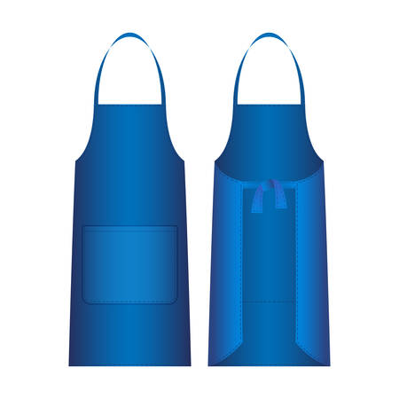 Apron isolated on white. Blue outer protective garment covers primarily front of body. May be worn for hygienic reasons in order to protect clothes from wear and tear. Front and back view. Vectorのイラスト素材
