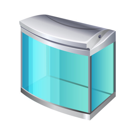 Plastic or glass rectangular container for use as a terrarium or aquarium. 3d isometric view. Fishkeepers use aquaria to keep fish, invertebrates, amphibians, aquatic reptiles, plants. Vectorのイラスト素材