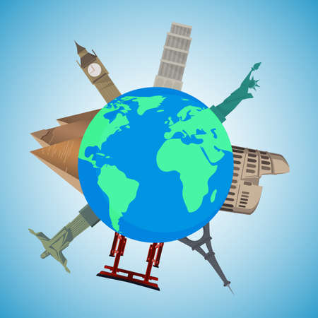 Big Ben, Eiffel Tower, pyramids, Coliseum, Statue of Liberty, Toriiの写真素材