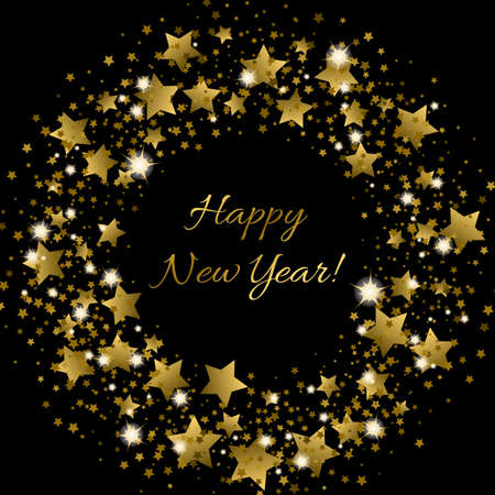 Happy New Year greeting card with golden inscription in centreのイラスト素材