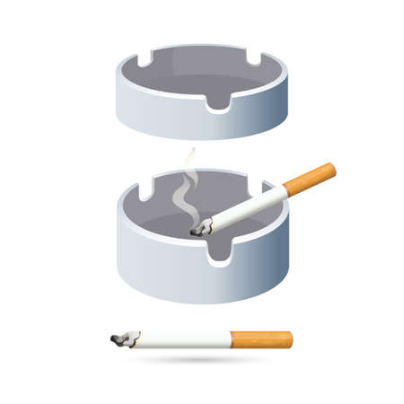 Two cigarettes and ashtrays isolated on white background.のイラスト素材